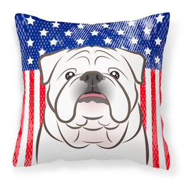 American Flag and White English Bulldog Fabric Decorative Pillow