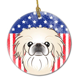 American Flag and Pekingese Ceramic Ornament BB2151CO1