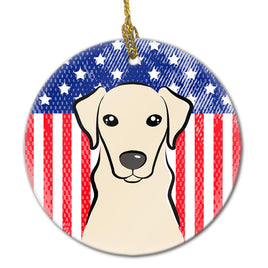 American Flag and Yellow Labrador Ceramic Ornament BB2152CO1