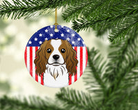 American Flag and Cavalier Spaniel Ceramic Ornament BB2154CO1