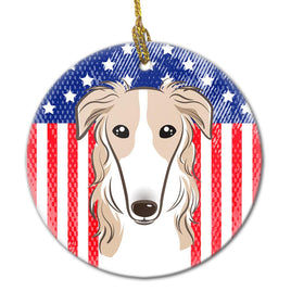 American Flag and Borzoi Ceramic Ornament BB2158CO1