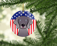 American Flag and Weimaraner Ceramic Ornament BB2161CO1