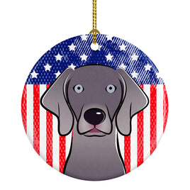 American Flag and Weimaraner Ceramic Ornament BB2161CO1