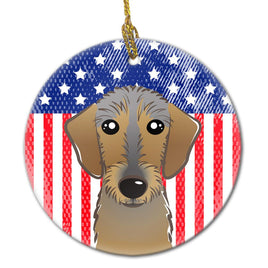 American Flag and Wirehaired Dachshund Ceramic Ornament BB2163CO1