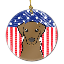 American Flag and Chocolate Labrador Ceramic Ornament BB2164CO1