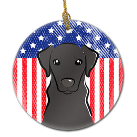 American Flag and Black Labrador Ceramic Ornament BB2165CO1