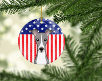 American Flag and Italian Greyhound Ceramic Ornament BB2166CO1