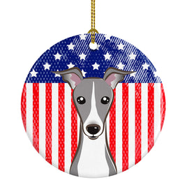 American Flag and Italian Greyhound Ceramic Ornament BB2166CO1