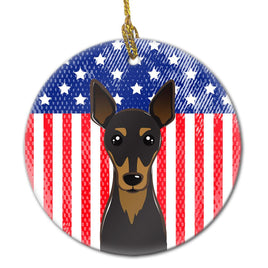 American Flag and Min Pin Ceramic Ornament