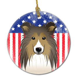 American Flag and Sheltie Ceramic Ornament BB2172CO1