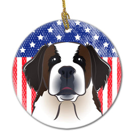 American Flag and Saint Bernard Ceramic Ornament BB2176CO1