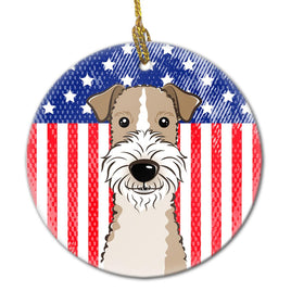 American Flag and Wire Haired Fox Terrier Ceramic Ornament BB2177CO1