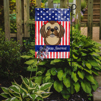 God Bless American Flag with Chocolate Brown Shih Tzu Flag Garden Size BB2179GF