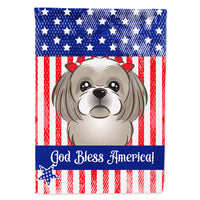 God Bless American Flag with Gray Silver Shih Tzu Flag Canvas House Size BB2180CHF