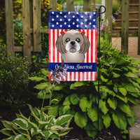 God Bless American Flag with Gray Silver Shih Tzu Flag Garden Size BB2180GF