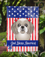 God Bless American Flag with Gray Silver Shih Tzu Flag Garden Size BB2180GF