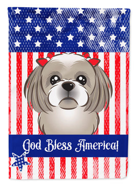 God Bless American Flag with Gray Silver Shih Tzu Flag Garden Size BB2180GF