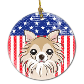 American Flag and Chihuahua Ceramic Ornament