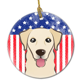 American Flag and Golden Retriever Ceramic Ornament