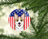 American Flag and Sable Corgi Ceramic Ornament BB2183CO1