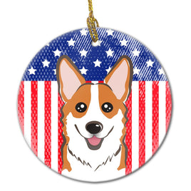 American Flag and Red Corgi Ceramic Ornament BB2184CO1