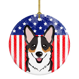 American Flag and Tricolor Corgi Ceramic Ornament BB2185CO1