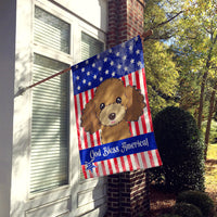 God Bless American Flag with Chocolate Brown Poodle Flag Canvas House Size BB2186CHF