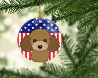 American Flag and Chocolate Brown Poodle Ceramic Ornament BB2186CO1