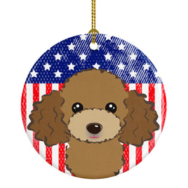 American Flag and Chocolate Brown Poodle Ceramic Ornament BB2186CO1