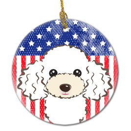 American Flag and White Poodle Ceramic Ornament BB2187CO1