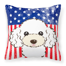 American Flag and White Poodle Fabric Decorative Pillow