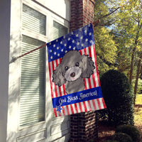 God Bless American Flag with Silver Gray Poodle Flag Canvas House Size BB2189CHF