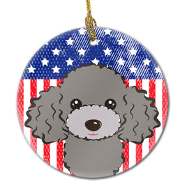 American Flag and Silver Gray Poodle Ceramic Ornament