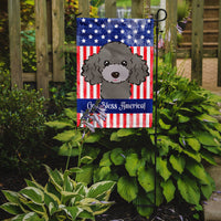 God Bless American Flag with Silver Gray Poodle Flag Garden Size BB2189GF