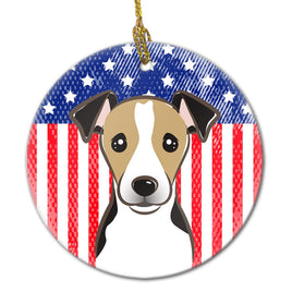 American Flag and Jack Russell Terrier Ceramic Ornament