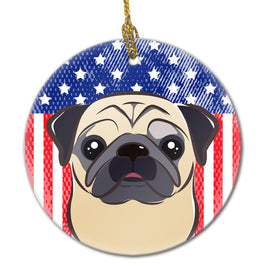 American Flag and Fawn Pug Ceramic Ornament BB2192CO1