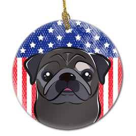 American Flag and Black Pug Ceramic Ornament BB2193CO1