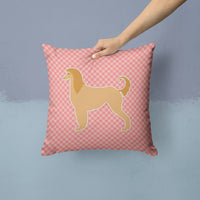 Afghan Hound Checkerboard Pink Fabric Decorative Pillow BB3606PW1414