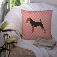 Airedale Terrier Checkerboard Pink Fabric Decorative Pillow BB3657PW1414