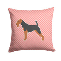 Airedale Terrier Checkerboard Pink Fabric Decorative Pillow BB3657PW1414