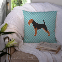 Airedale Terrier Checkerboard Blue Fabric Decorative Pillow BB3757PW1414