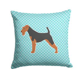 Airedale Terrier Checkerboard Blue Fabric Decorative Pillow BB3757PW1414