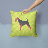 Airedale Terrier Checkerboard Green Fabric Decorative Pillow BB3857PW1414