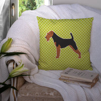 Airedale Terrier Checkerboard Green Fabric Decorative Pillow BB3857PW1414