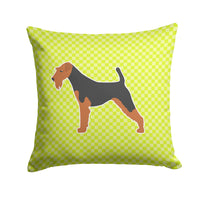 Airedale Terrier Checkerboard Green Fabric Decorative Pillow BB3857PW1414