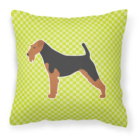 Airedale Terrier Checkerboard Green Fabric Decorative Pillow BB3857PW1818