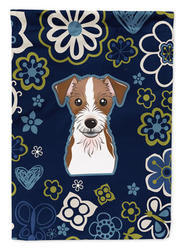 Blue Flowers Jack Russell Terrier Flag Garden Size BB5053GF