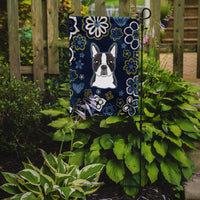 Blue Flowers Boston Terrier Flag Garden Size