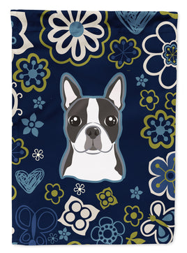 Blue Flowers Boston Terrier Flag Garden Size