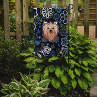 Blue Flowers Yorkie Yorkishire Terrier Flag Garden Size